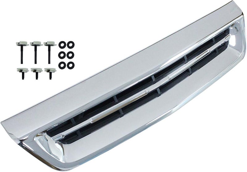 LOSTAR Front Upper Bumper Cover Grille & Skid Plate Primed Fit for 2017-2019 Silverado 2500 HD 3500 HD, Chrome Hood Ornamentation Vent Grille - Image 3